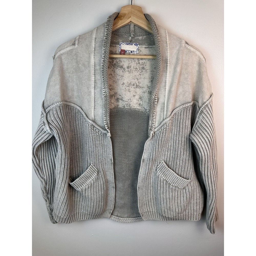 Pilcro Anthropologie Cardigan Women's SZ XXS Acid Wash Gray Drop Shoulder Boho - Picture 2 of 9